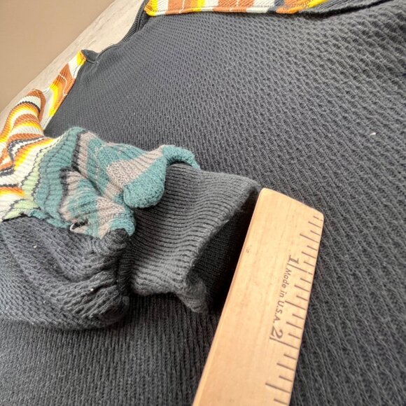 We The Free Extra Small Black Waffle Knit Sweater Striped Raglan Sleeve Y2k BOHO - Picture 10 of 14